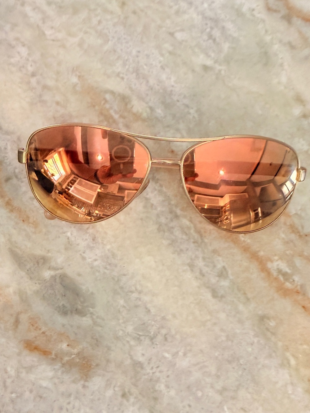 Versace Gold Frame Rose-Tone Mirrored Aviator Sunglasses